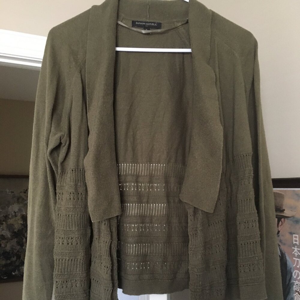 Banana Republic Khaki Olive Shawl Lightweight Cardigan Jacket size Small